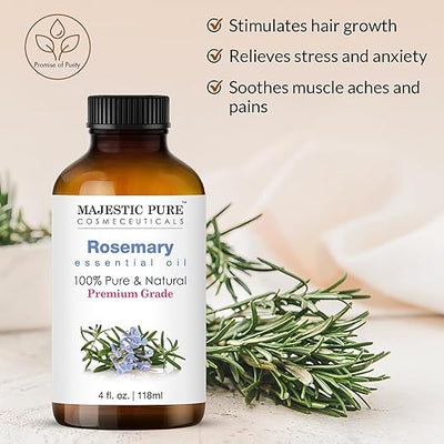 MAJESTIC PURE ROSEMARY OIL FOR HAIR GROWTH - Large 118ml | 100% Pure and Natural Rosemary Oil