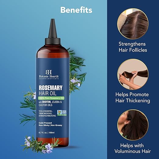 Botanic Hearth 100% Pure Rosemary Oil For Hair Growth Infused With Biotin | 198 ml | Hair Strenghtening Treatment